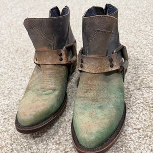 FREEBIRD by Steven Ankle Boots Green Phlow Phoenix Green Drip Dye Western Size 6